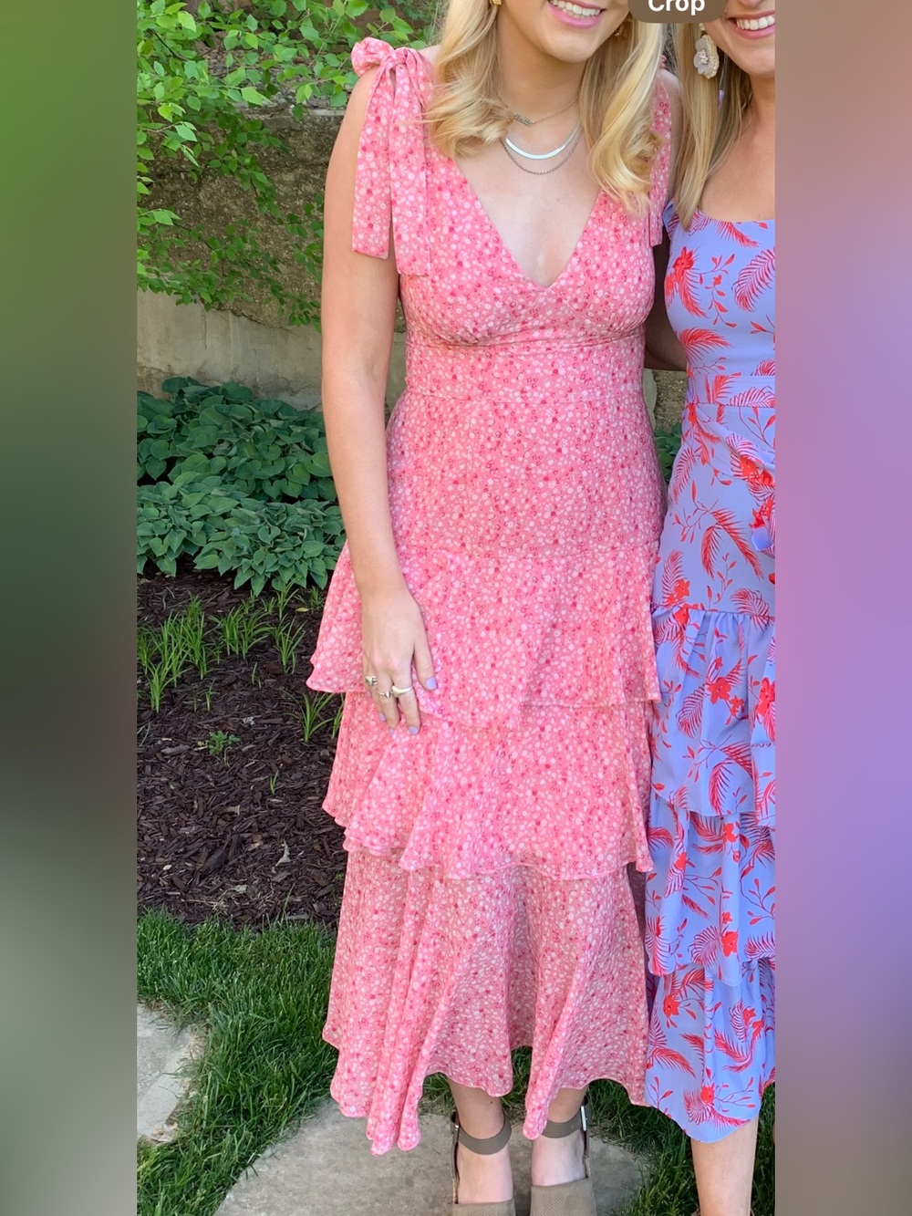 Wayf Pink Floral Tie-Shoulder Tiered Maxi Dress